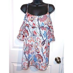 Corvia blue & pink peek a boo sleeve top
